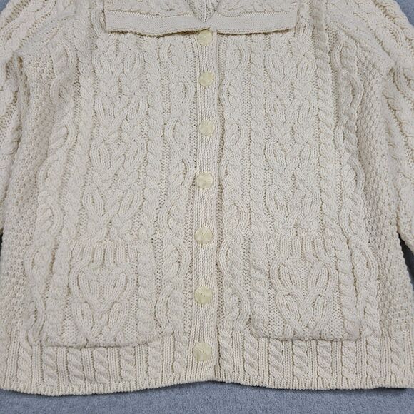 Aran Crafts Button Up Merino Wool Cardigan Knit Sweater Womens M 3/4 Sleeves - Picture 4 of 11